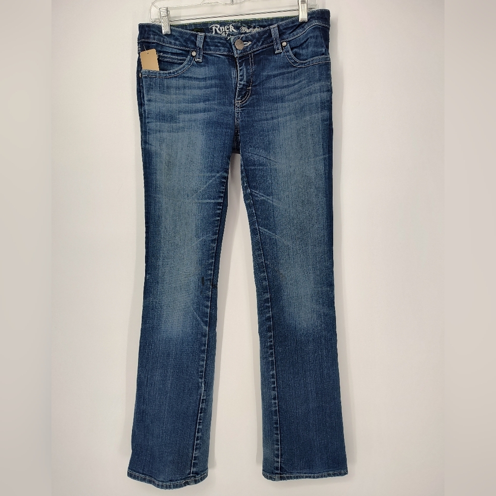 Rock 47 by Wrangler Women's Dark Wash Boot Cut Ultra Low Rise Jeans Size 28x34